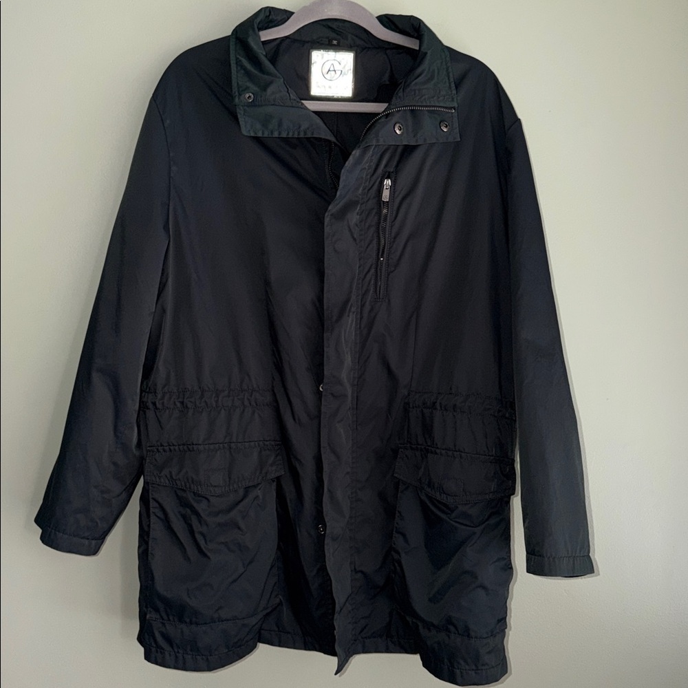 Armani Collezioni Water Repellant Coat Zipper Snap Front Pockets Hood Size 44